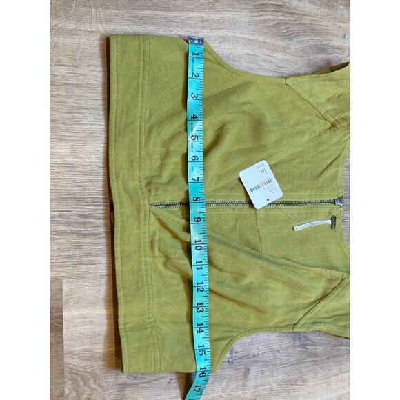 FREE PEOPLE Olive Green Linen Sleeveless Zip-Front‎ Crop Top Size 10 NWT $148.00 - Picture 5 of 7